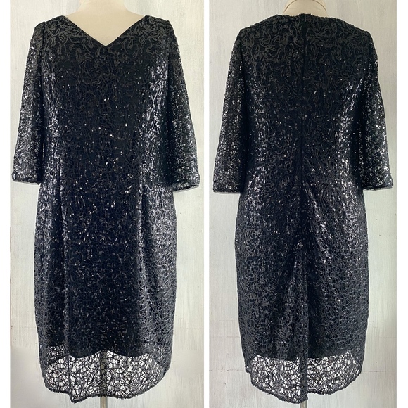 JASMINE BLACK LABEL Grace Sequin Lace V Neck Dress - Picture 3 of 8